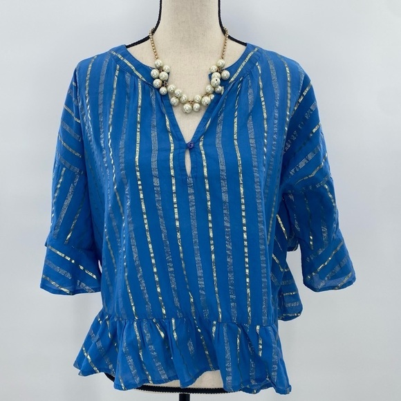 The Vetiver Collection Spanish Fly Top Blue Gold metallic size 6 - Picture 4 of 11
